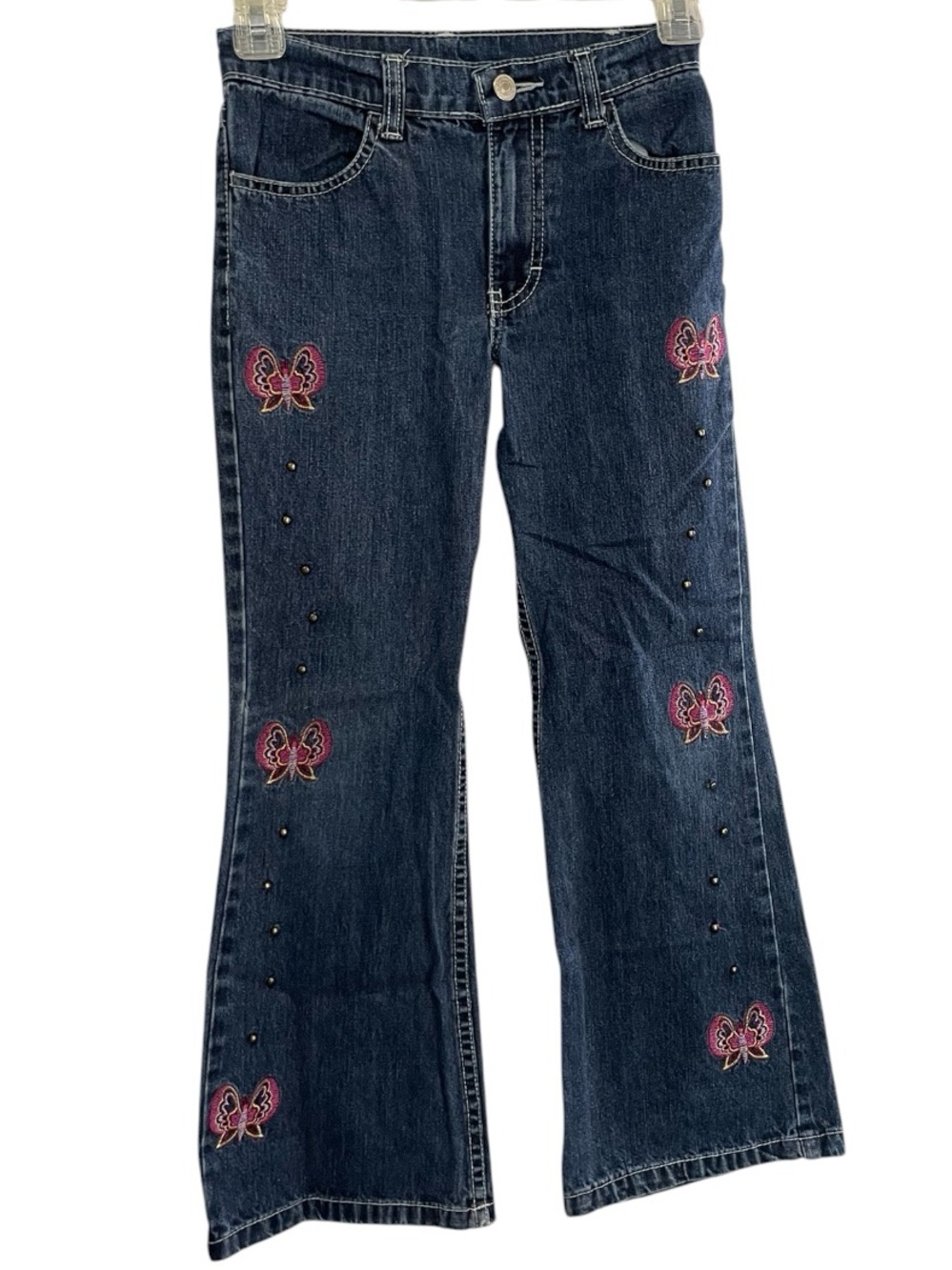 Jordache Girls Y2K Embroidered Butterfly Flare Jeans studs Sz 7 vintage